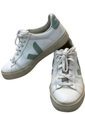 Veja Women's Campo Lace Up Sneakers. Shoes. White & Matcha Green. EU 37. US 6.